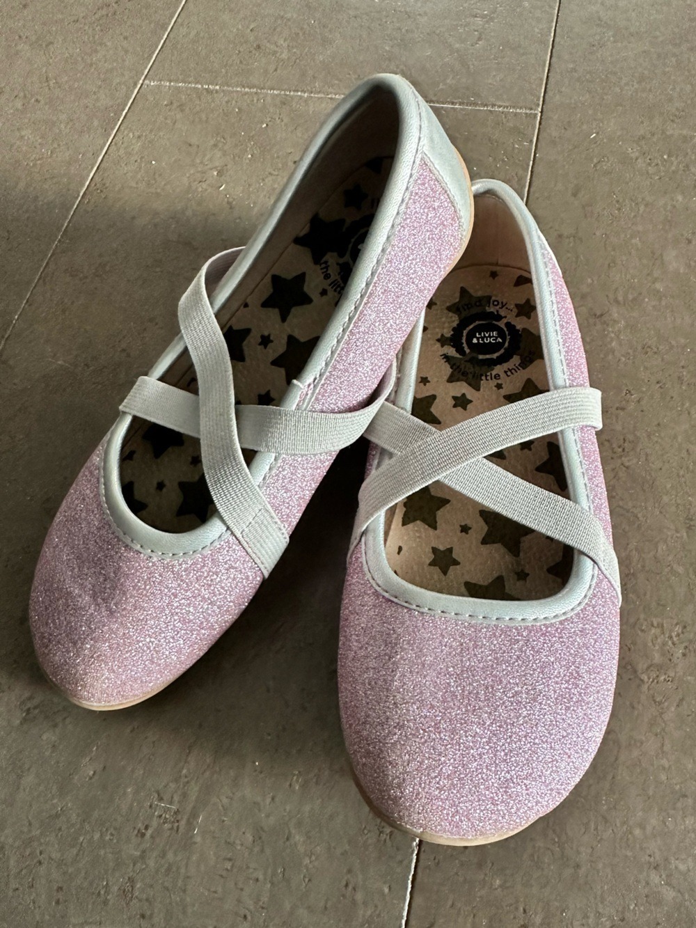 Girls' Pink Glitter Cross-Strap Ballet Flats size 13